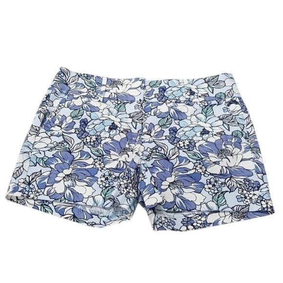 Ann Taylor Factory Petite Womens Signature Blue White Floral Shorts Size 4P - Picture 1 of 4